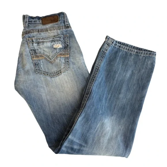 BKE Carter Straight Leg Jeans Mens 32x33 Light Wash Distressed Blue Denim - Picture 12 of 13